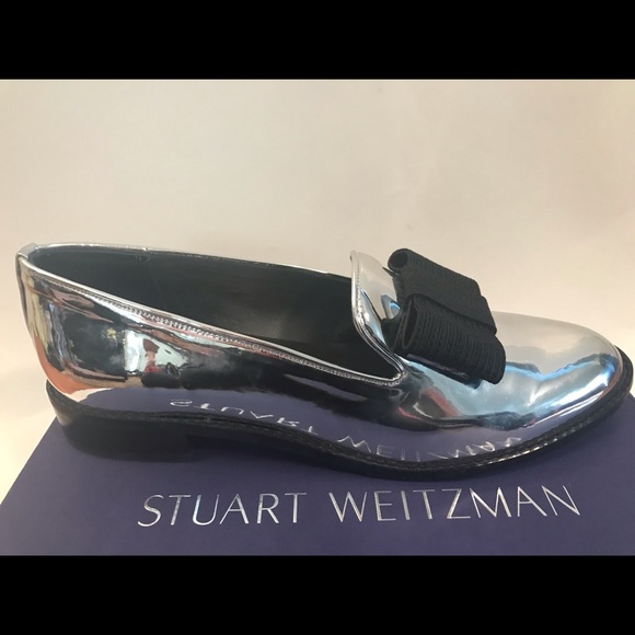 stuart weitzman silver loafers